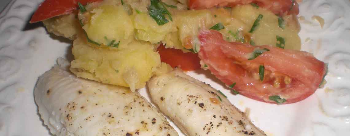 Ovndampet fisk med moset kartoffelsalat